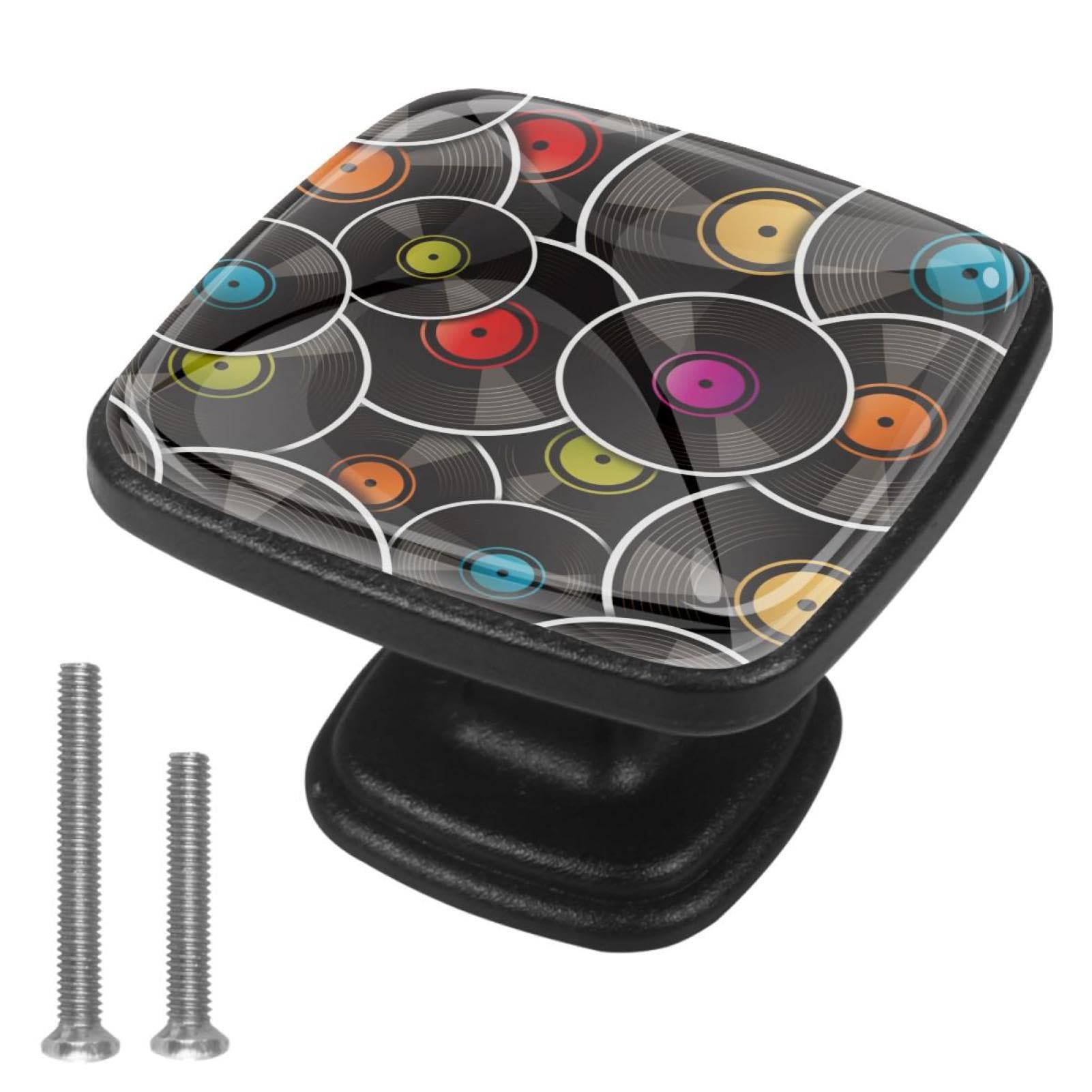 VAPOKF Drawer Knob Pull Vinyl Record Background Cabinet Drawer Pulls Cupboard Knobs with Screws for Home Office Cabinet 4 Pack