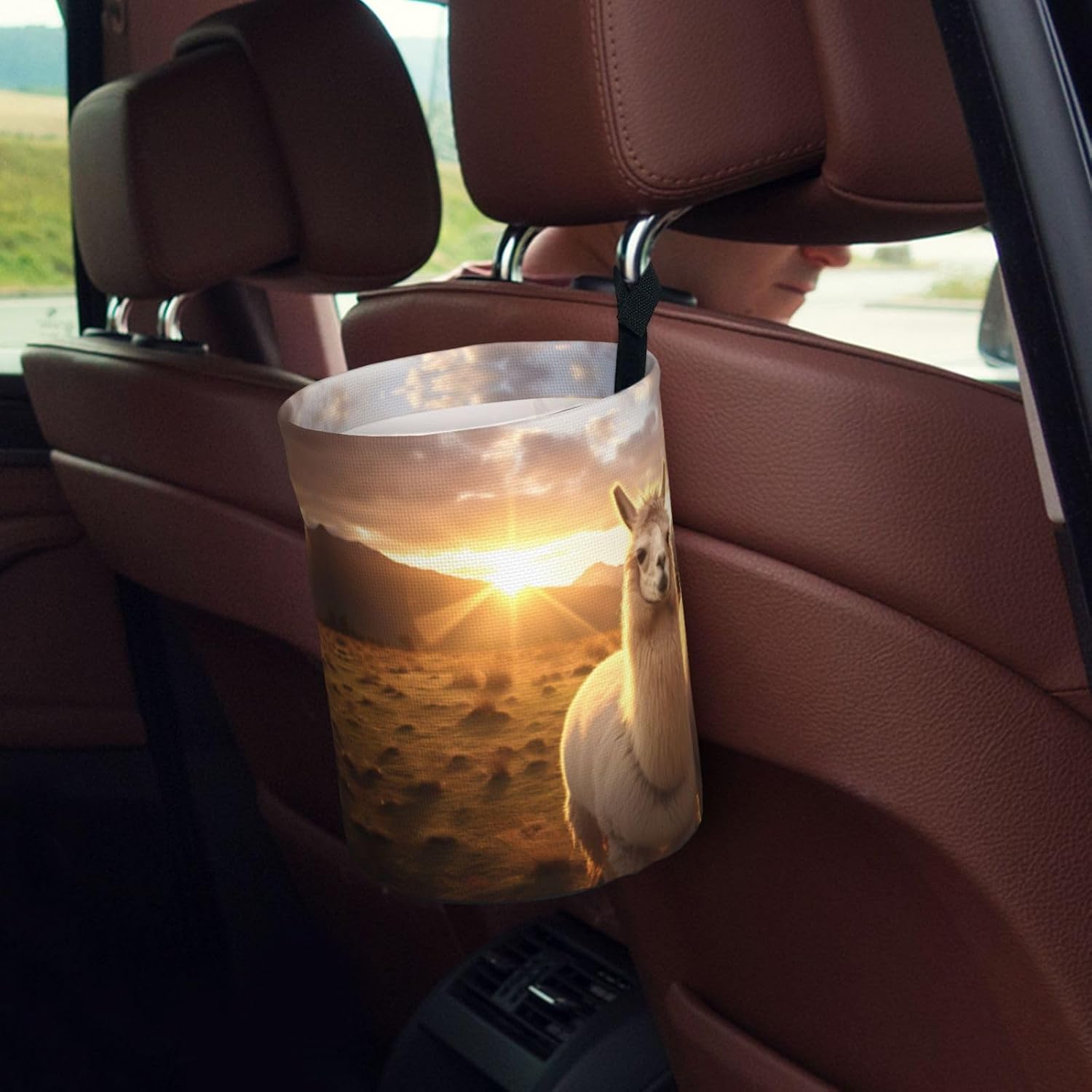 Alpaca Llama2 Print Car Trash Can, Foldable Hanging Car Garbage Can,Car Storage Bag Organizer for Camping