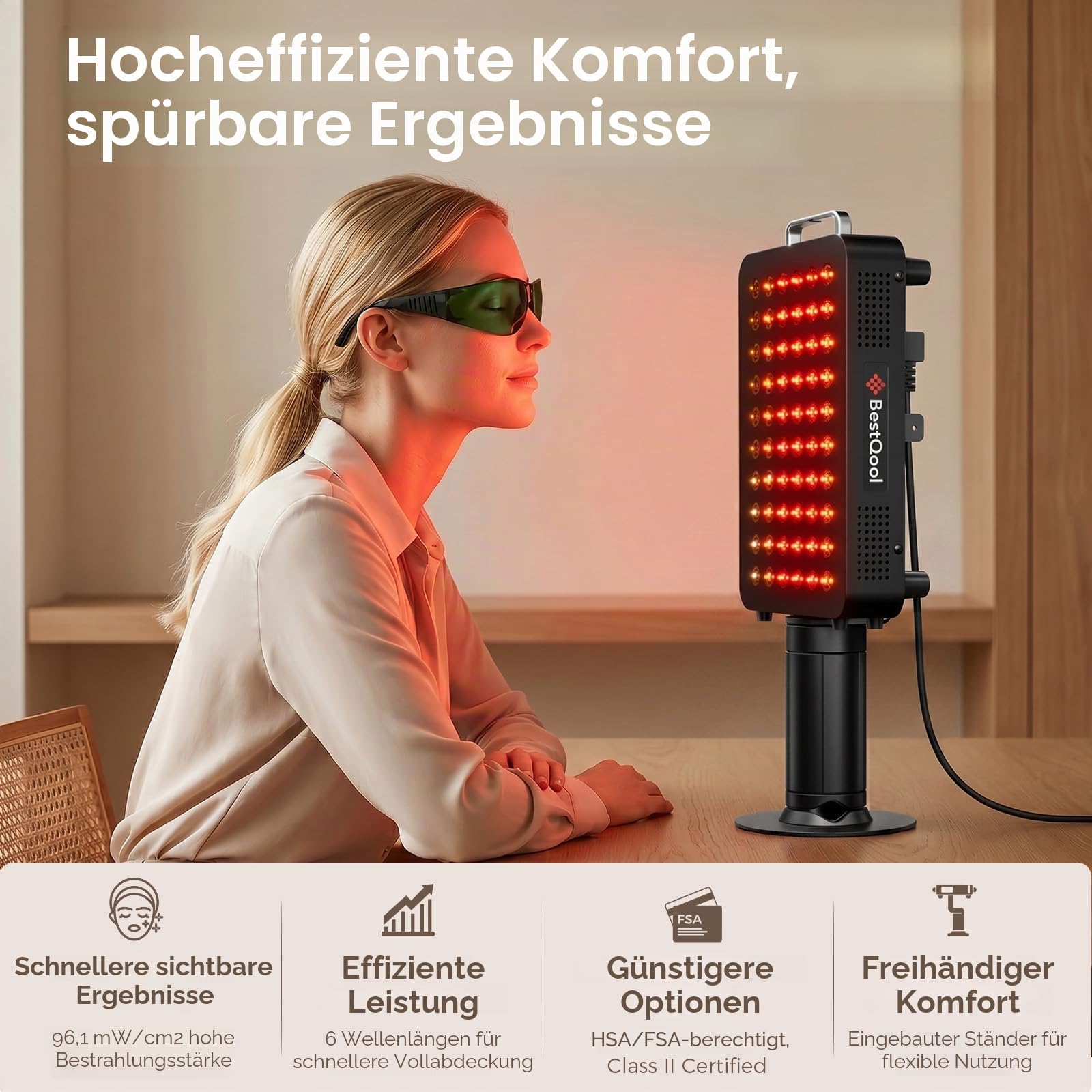 BestQool Rotlicht Panel Mit Ständer, 6 Wellenlängen 630–940nm für Körper