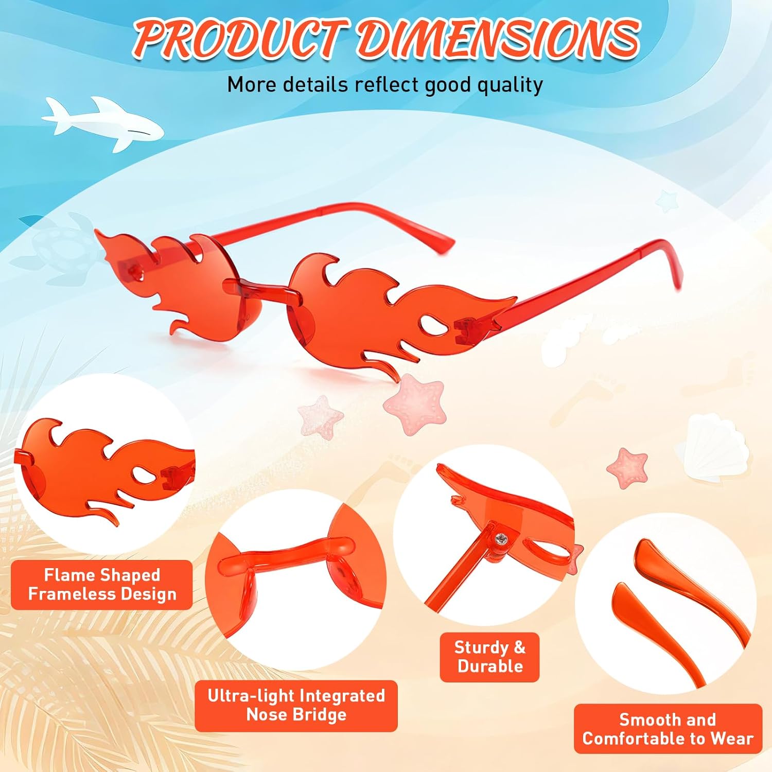 Matcheck 24 Pack Fire Flame Rimless Sunglasses Retro Colored Party Glasses Bulk Gradient Transparent Fun Eyeglasses Women Men - Image 4