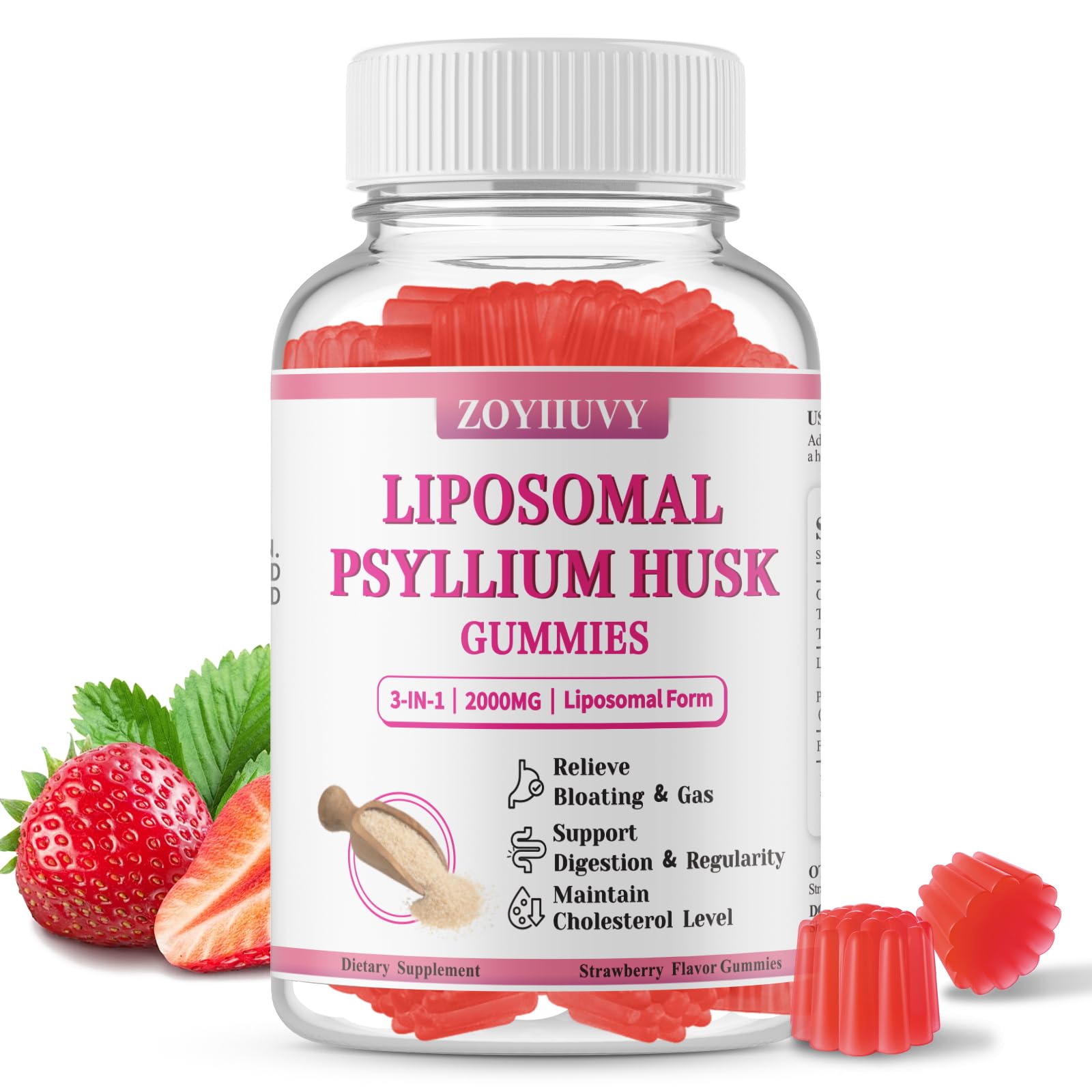 ZOYIIUVY Suplemento de Psyllium em Gomas 2000 mg, 60 gomas