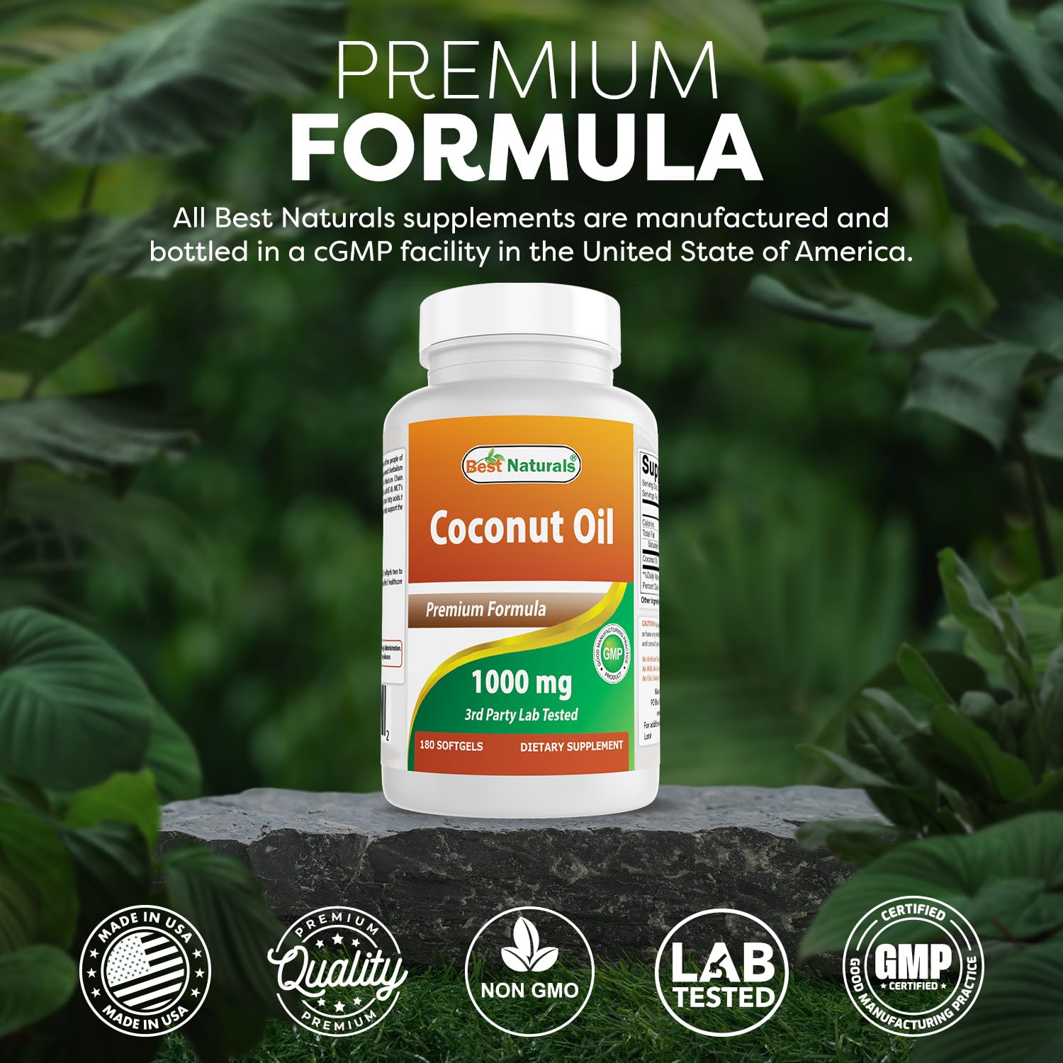 Best Naturals Extra Virgin Coconut Oil 1000 mg Softgel, 180 Count by Best Naturals