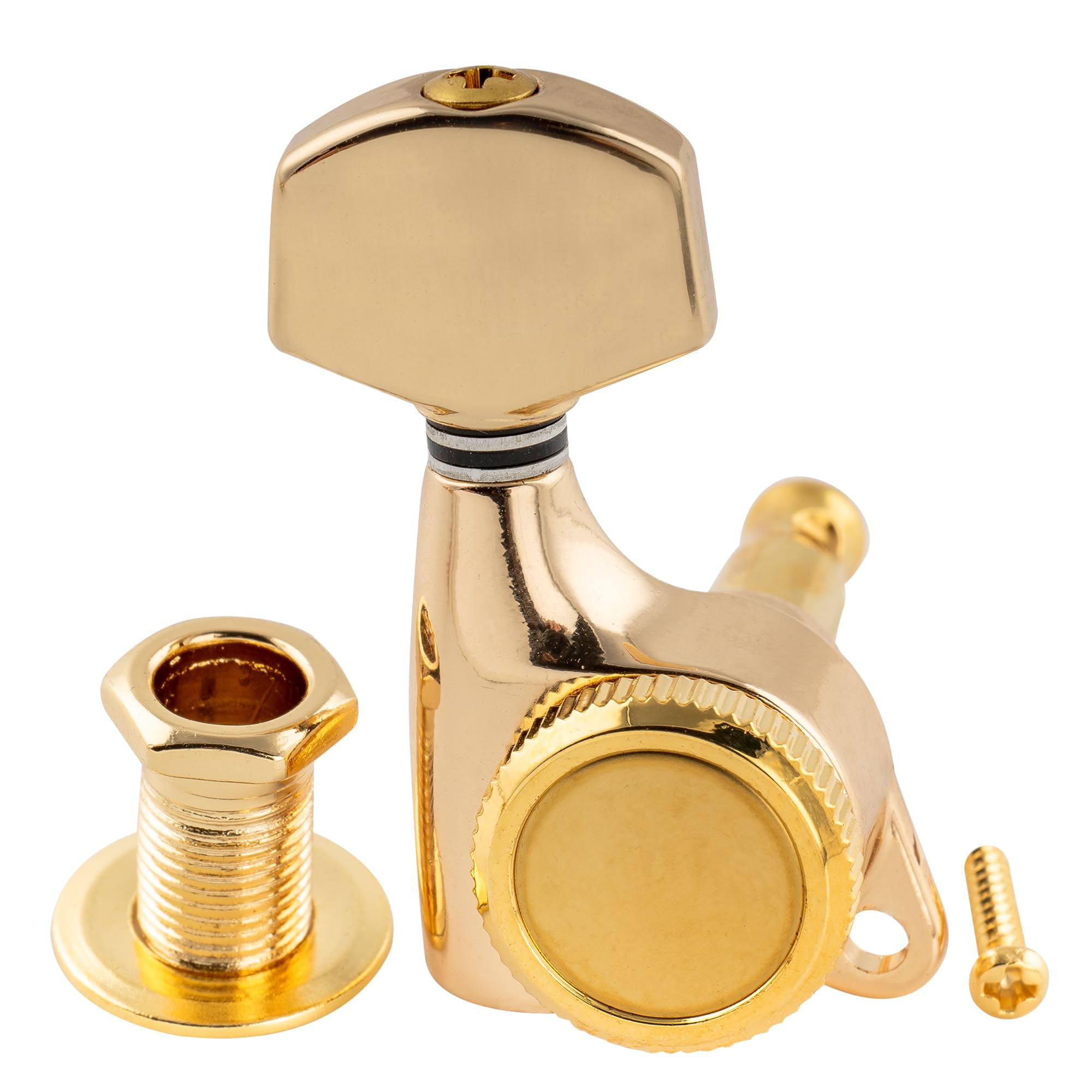Musiclily Pro 6 w linii Tunery Blokujące Gitarowe Klucze Blokowane Locking Tuners Kołki Strojenia do Gitary Elektrycznej Strat Tele, Złoty Pokrętła Sześciokątna