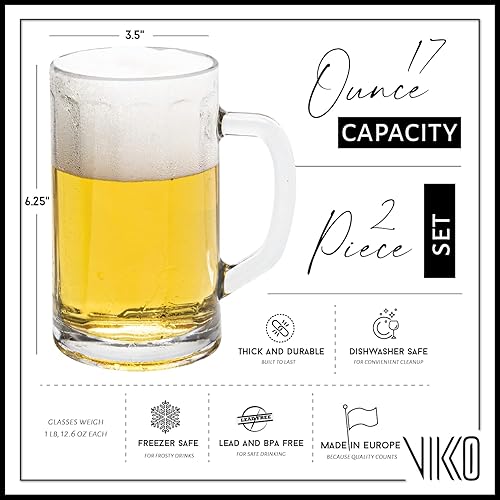 Miniatura 6 de Vikko Taza de cerveza, juego de 2 tazas de cerveza de vidrio, 17 onzas, vaso duradero apto para lavavajillas, para cervezas artesanales, cerveza o