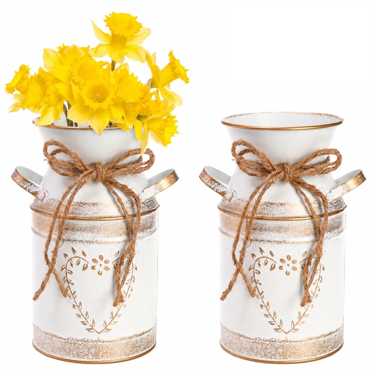 Décoration de la ferme avec ce vase pot à lait vintage en métal gris de 19 cm