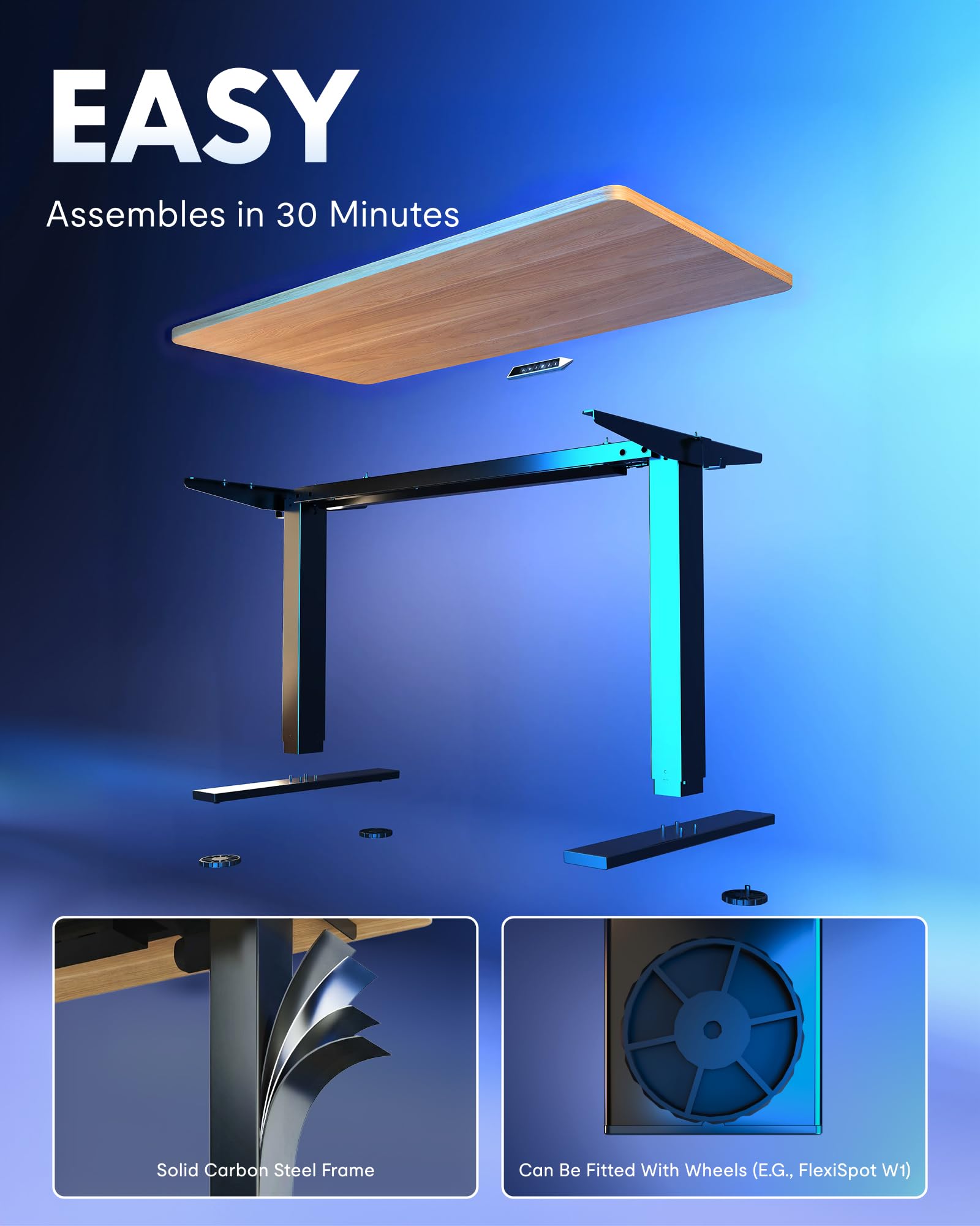 FLEXISPOT EN1 One-Piece Standing Desk, Electric Adjustable with 4 Memory Presets, 176 LBS Capacity, Stable & Quiet, Seamless Desktop for Home Office & Dual Monitors, 40"x24" Maple view 9