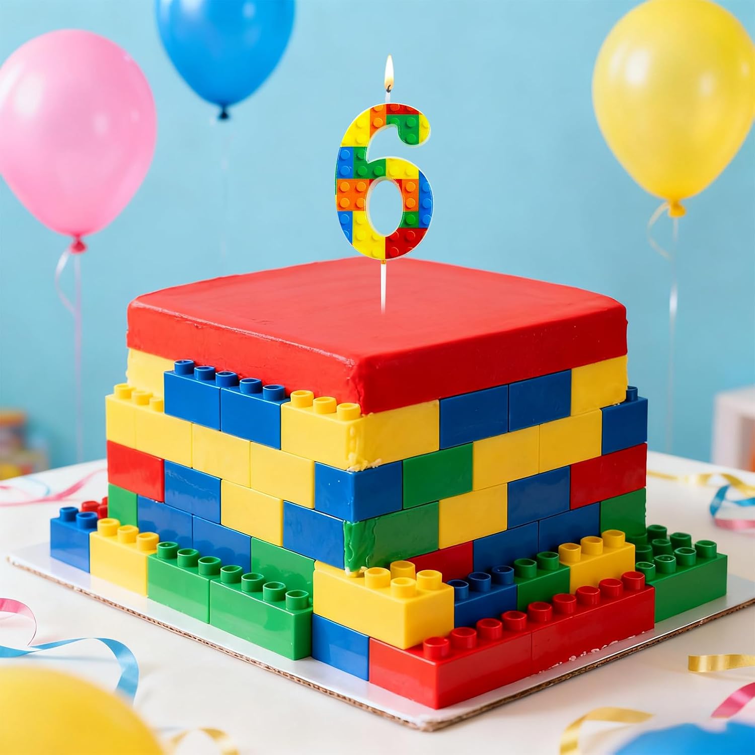 Ceya Number 6 Building Block Birthday Candles,4.5 Inch Number lego Candles