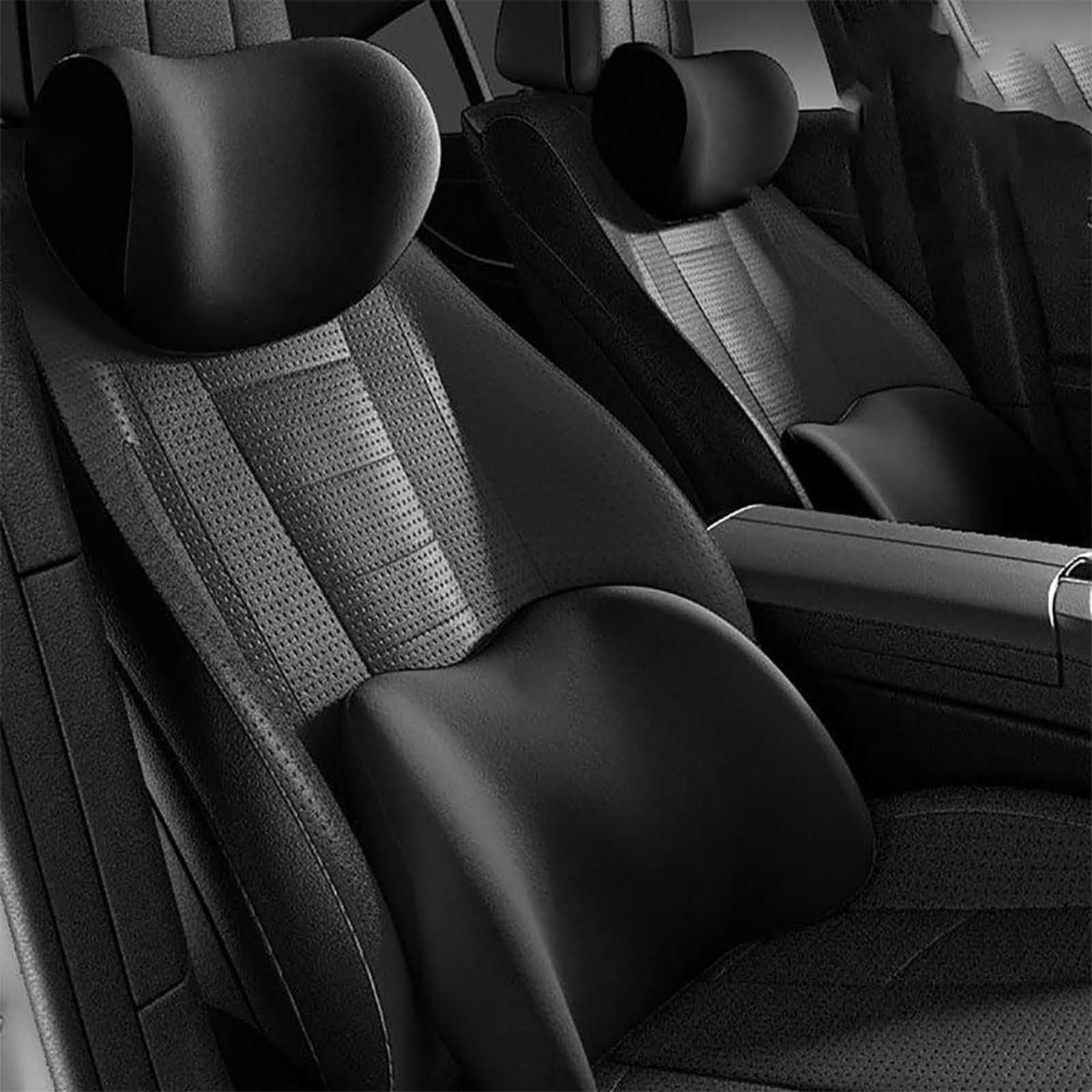 Cojín Lumbar y Soporte para Reposacabezas de Coche para HUMMA H2 2008, 2 Piezas Accesorio de Asiento con Memory Foam,Black