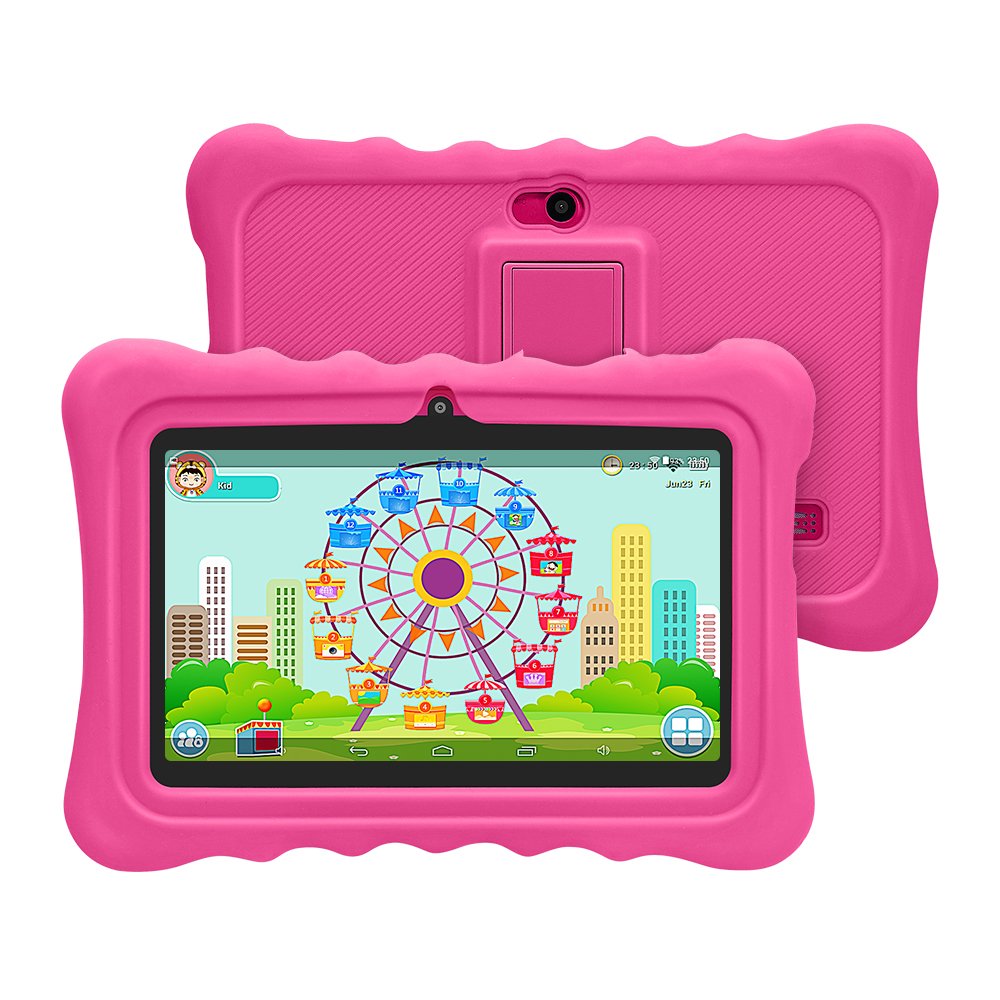 YUNTAB 7 inch Kids Tablet PC load Iwawa kid software,512MB RAM&8GB ROM,Quad-Core processor,HD display 1024*600, Google Android 4.4, Built in Wi-Fi/Bluetooth,with protective tablet case cover (pink)