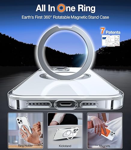 Miniatura 3 de TORRAS 360 Rotatable Ring for iPhone 13 Pro Case, Compatible with Magsafe with Stand, Magnetic Ring Holder, Military Grade Shockproof Translucent