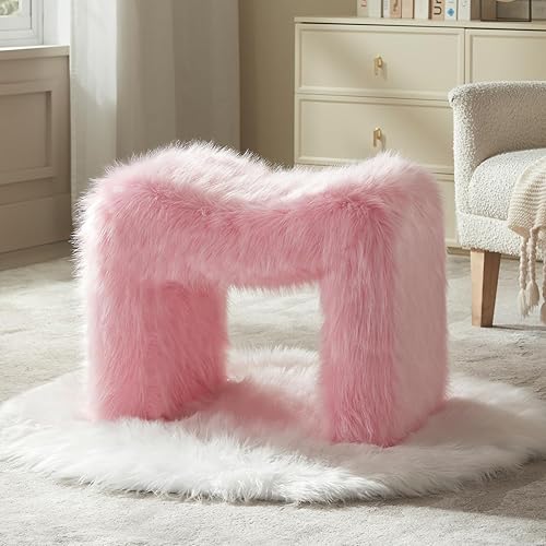 Miniatura 10 de Taburete Pequeño Otomán Taburete de Tocador Silla de Asiento sin Respaldo Moderno Reposapiés Juego de Otomán de Terciopelo Teddy para Cuarto de