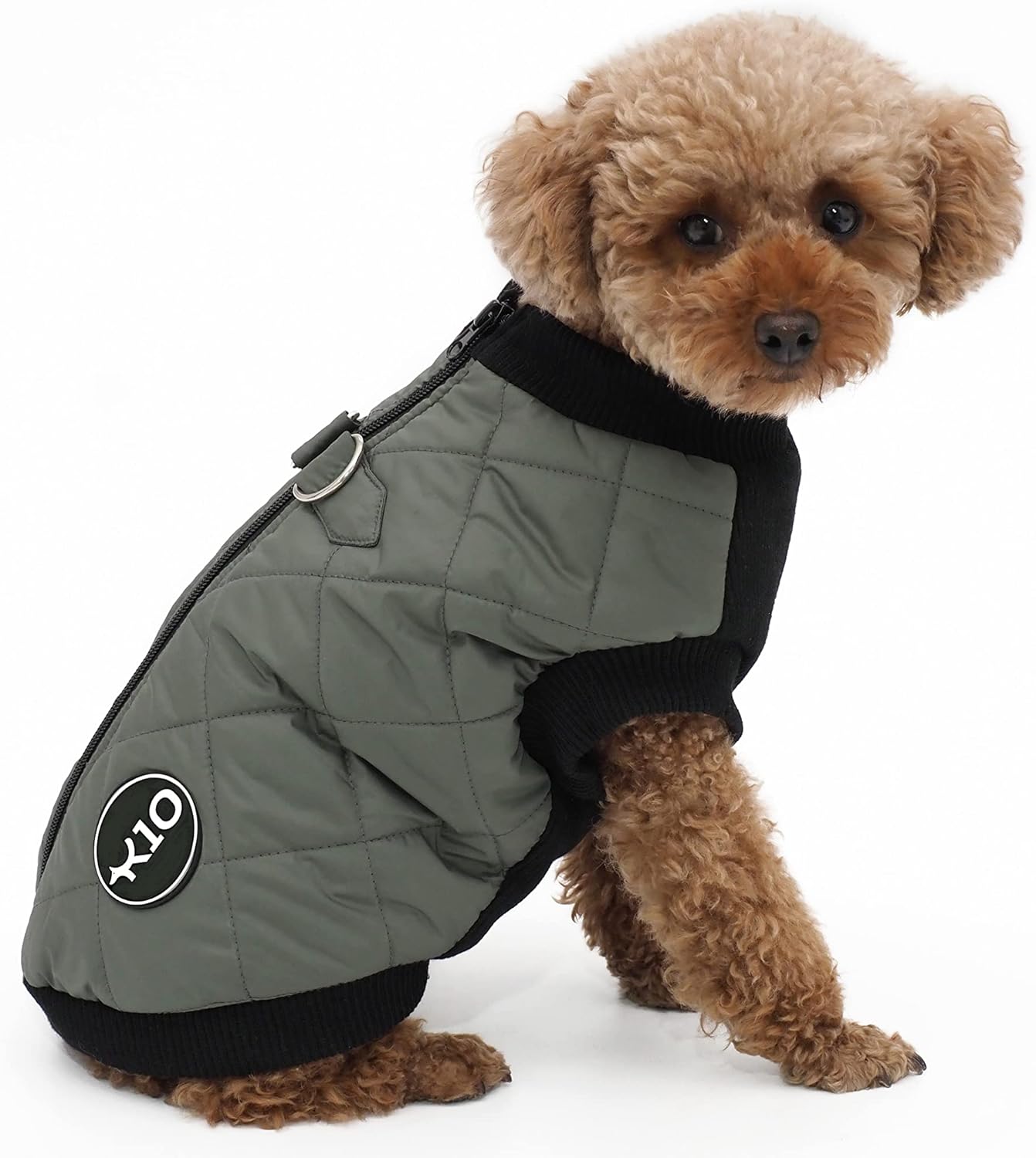 K10 Quiltee Coat - Warm Dog Coat with Leash Attachment - Water Resistant Jacket with Leash Ring - Built in D Ring Harness - Fleece Lined Vest - Lighter Than a Sweater - Small Dogs (S, Olive Green)