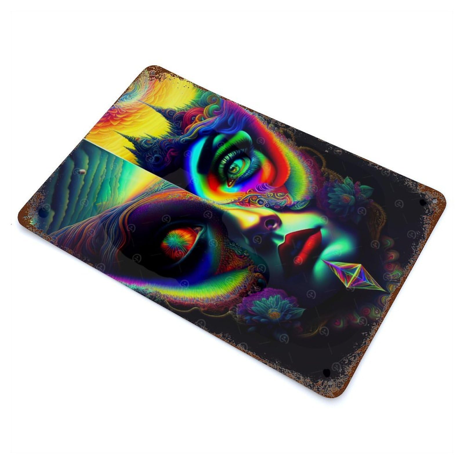 Garage Style Lady Surreal 08 Aged Metal Wall Plaque 11.8"x7.9", Vintage Wall Decor for Bar And Workshop