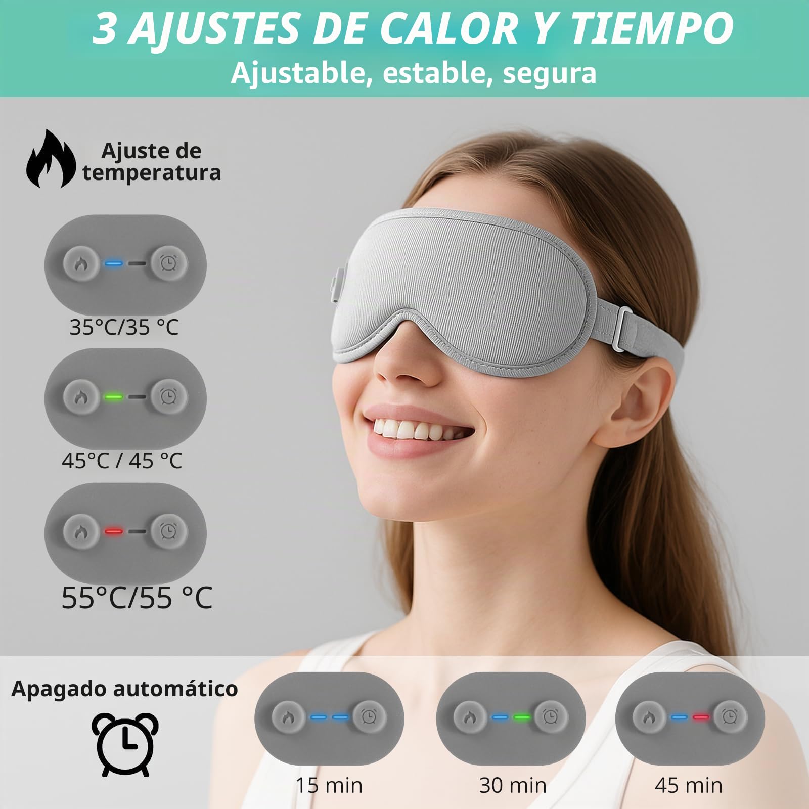 VINTEAM Máscara de Ojos Calentada 3D Mascarilla de Ojos con 3 Niveles de Calor, Temporizador de 3 Modos Máscara Ocular Térmica Recargable con 1200mAh Batería Alivia Fatiga Ocular para Hombre Mujer