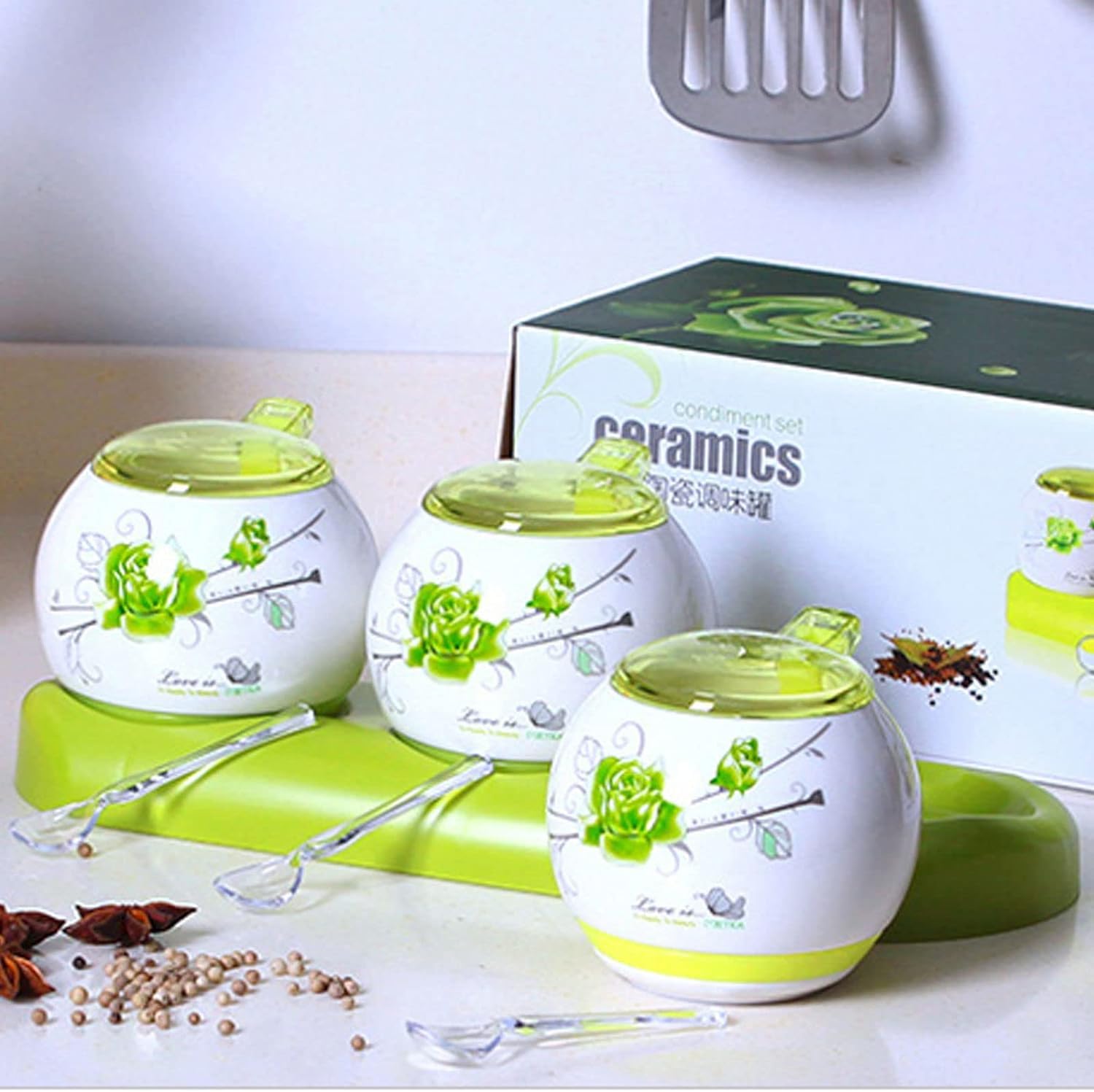 Ceramiczna cukiernica z pokrywką, zestaw 2 brązowych pojemników na cukier do kawy, przypraw, soli, dekoracyjny pojemnik na przyprawy