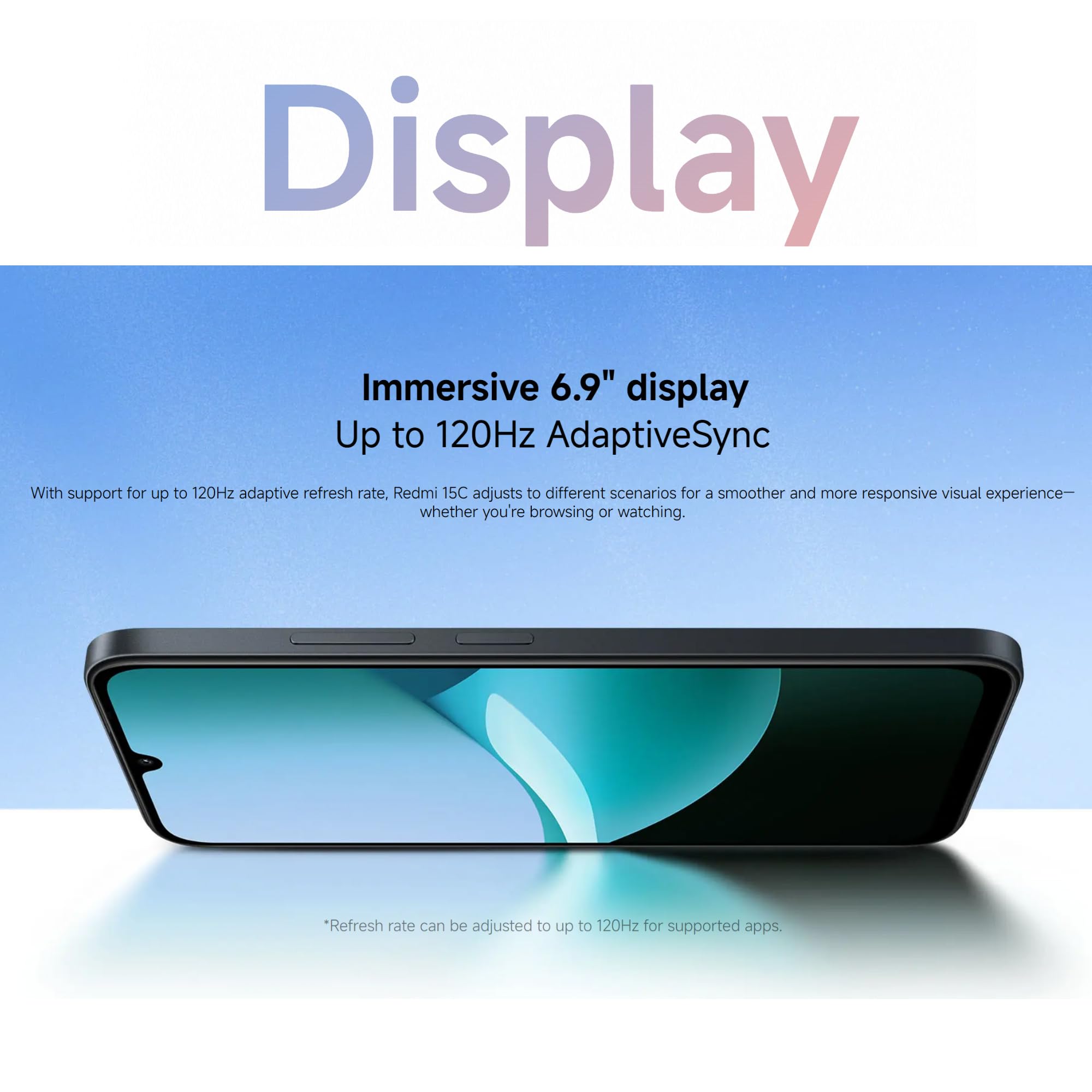 XIAOMI Redmi 15C - Smartphone de 4+256GB, Cámara Dual con IA de 50 MP, Pantalla inmersiva de 6,9" 120 Hz, Potente procesador octacore, Carga rápida de 33W, Cargador no Incluido, Negro (Versión ES)