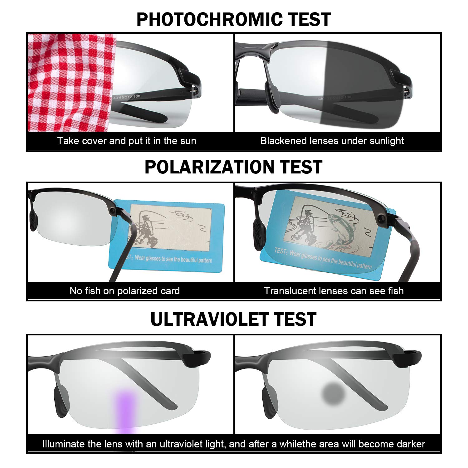Spring Hinge Photochromic Polarized Sunglasses for Men and Women Al-Mg Metal Frame Sports Driving Glasses UV400 Protection Eyeglasses Anti Glare Eye Fatigue Golf Fishing Cycling Ultra-light Eyewear - Image 3