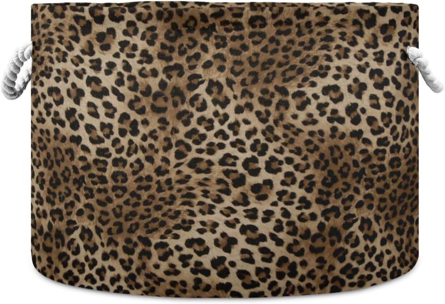 Leopard Print Round Storage Basket Collapsible with Handle | Cheetah Skin Animal Pattern Large Laundry Hamper Baskets, Clothes Organizer Bins for Bedroom Living Room Decor, 20"x 20"x 14"