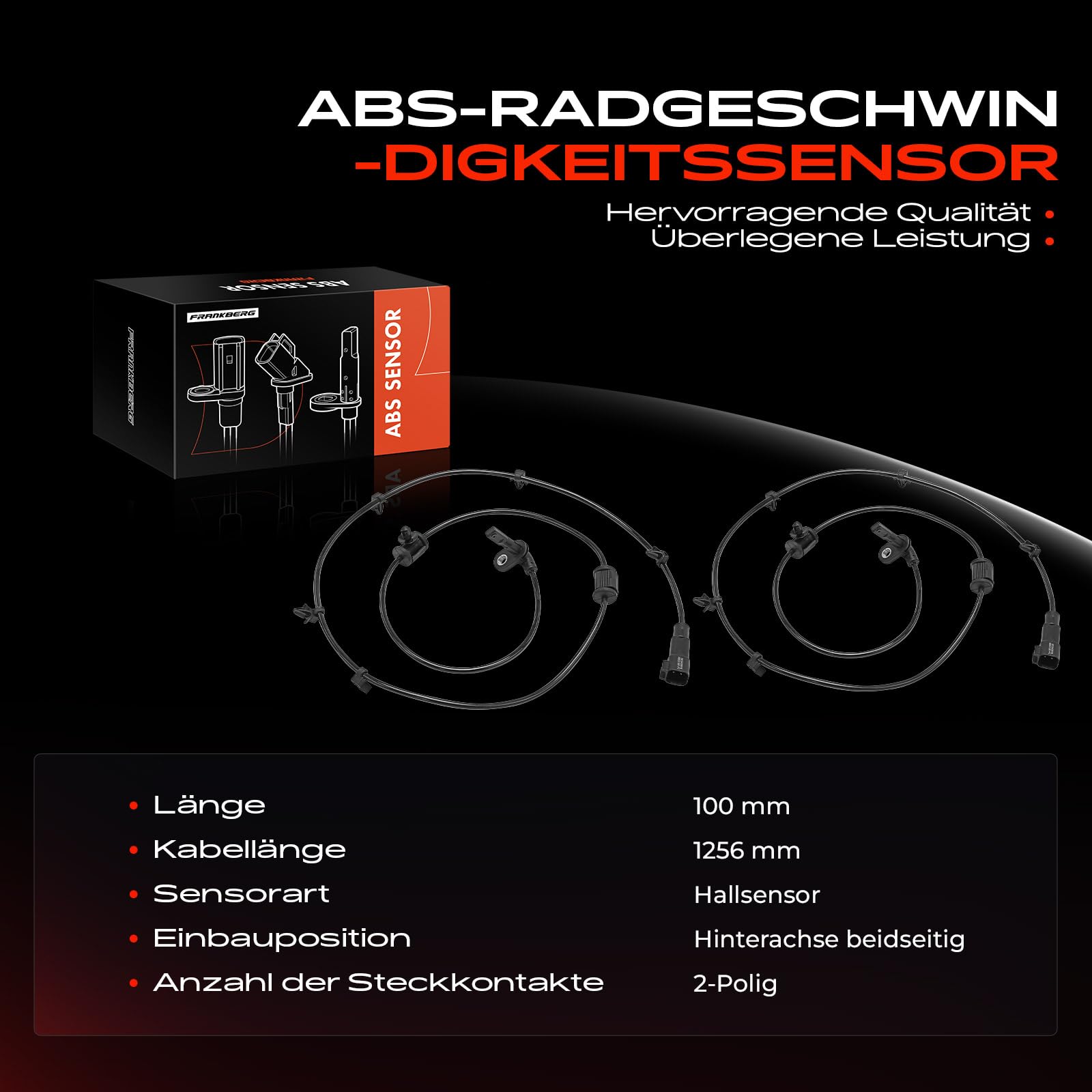 Frankberg 2x ABS Sensor 2-polig Hinten Links Rechts Kompatibel mit Insignia A G09 2.0L 2.8L 2008-2017 Insignia A Country Tourer G09 2.0L 2013-2017 Replace# 12841557