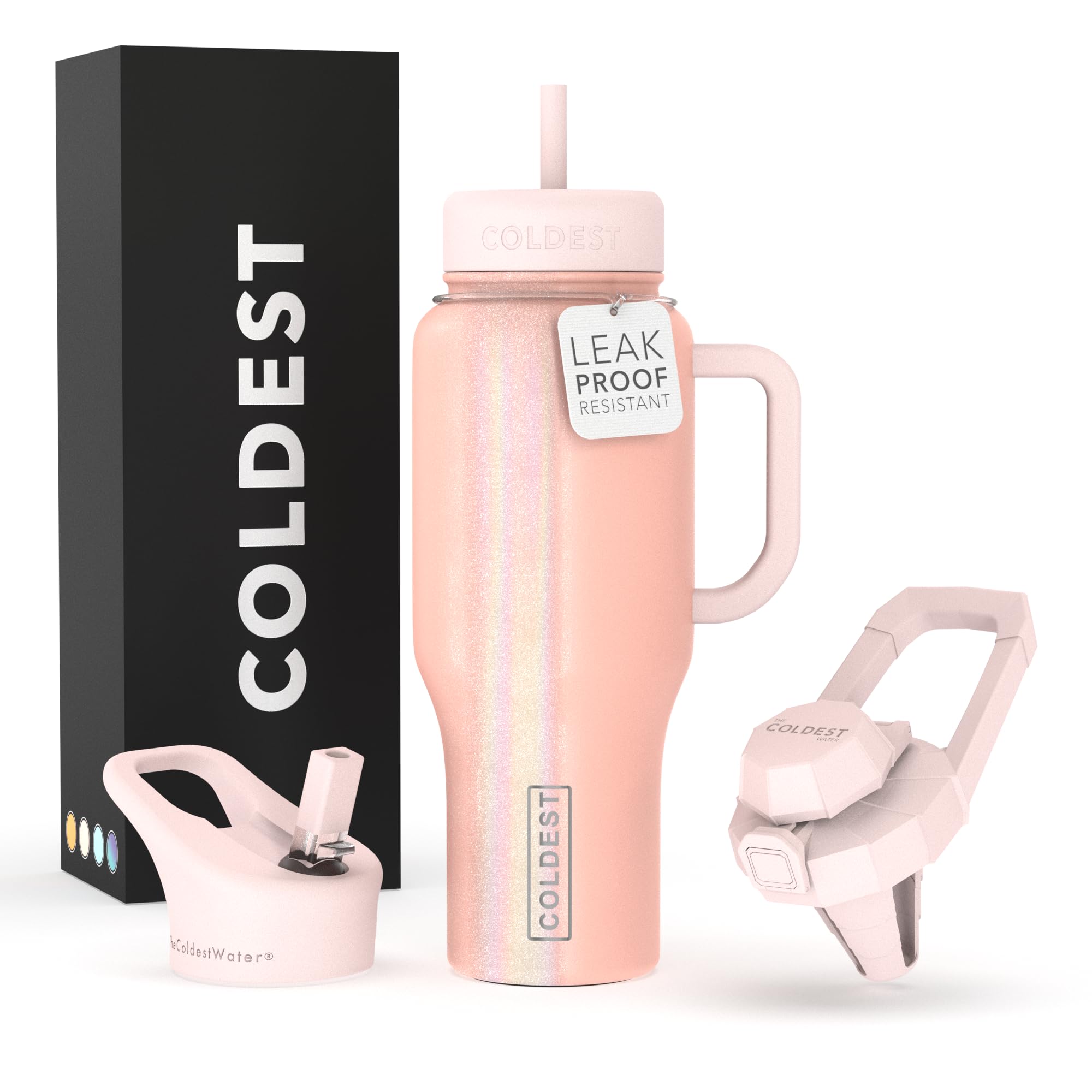 Coldest Tumbler with Handle and Straw Lid | 3 Lids Insulated Reusable Stainless Steel Water Bottle Travel Mug | Gifts for Women Him Her | Limitless Collection (36 oz, Forever Pink Glitter)