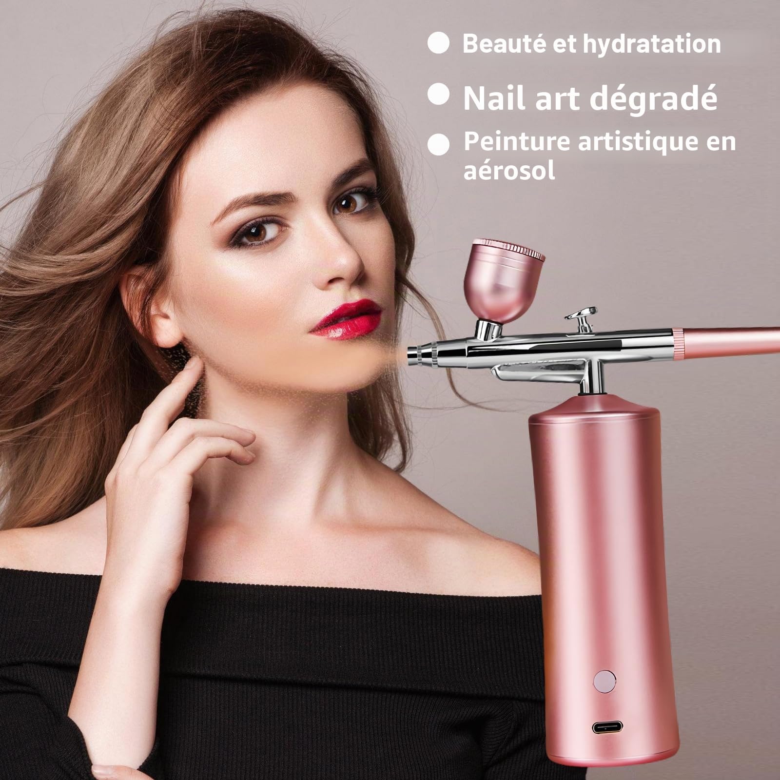 Kit Aérographe, Kit Aérographe Sans Fil, Aerographe, Aérographe Sans Fil, Avec Chargement Usb, Pour Maquillage, Artisanat, Gâteau, Tatouage, Modèle, Décoration D'ongles (Rose)