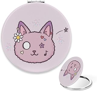 Travel Mirror Compact, Purple Cat with Daisy ...