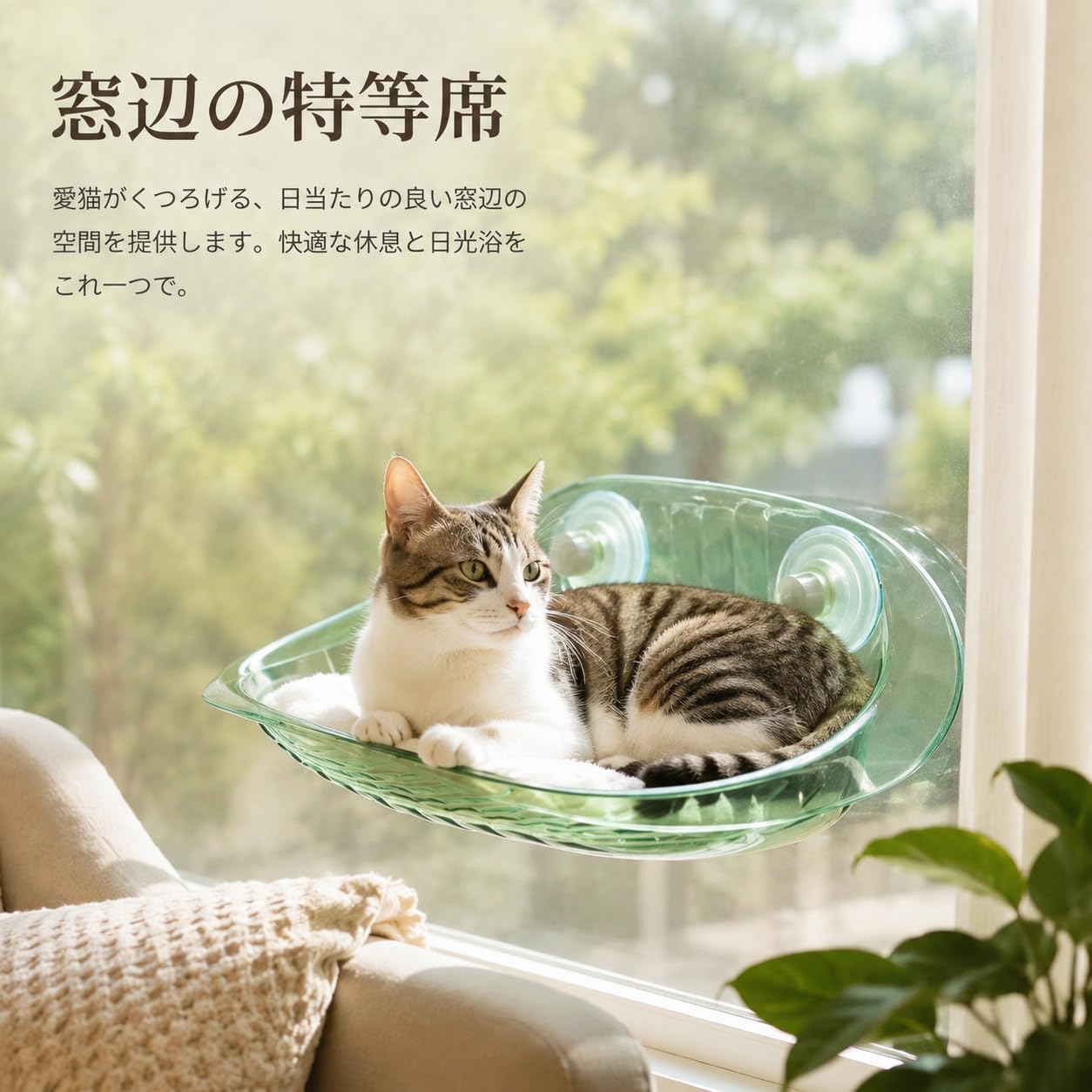 B Baosity Hamaca para Ventana de Gato Reforzada Estructura en Material AS Resistente y Transpirable con Fácil Montaje Adecuada para Estimular la Relajación de, Verde Ágata