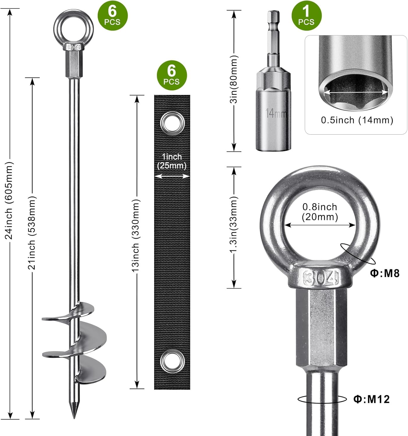 24 Ground Anchors Screw in - Heavy Duty Trampoline Anchors - Shed Anchor Kit - Mobile Home Anchors - Earth Anchors for Swing Sets, Gazebos, Carports, and Hurricane, 2pcs 24 Ground Anchors Screw in - Heavy Duty Trampoline Anchors - Shed Anchor Kit - Mobile Home Anchors - Earth Anchors for Swing Sets, Gazebos, Carports, and Hurricane, 2pcs