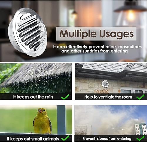 Miniatura 7 de Uenhoy 2 piezas de ventilación de aire de acero inoxidable de 4 pulgadas redondas Soffit rejilla cubierta de rejilla de ventilación de pared con