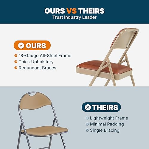 Miniatura 61 de OEF Furnishings Paquete de 4 sillas plegables acolchadas de vinilo de alta calidad, color gris, ideales para el hogar, la oficina o los eventos