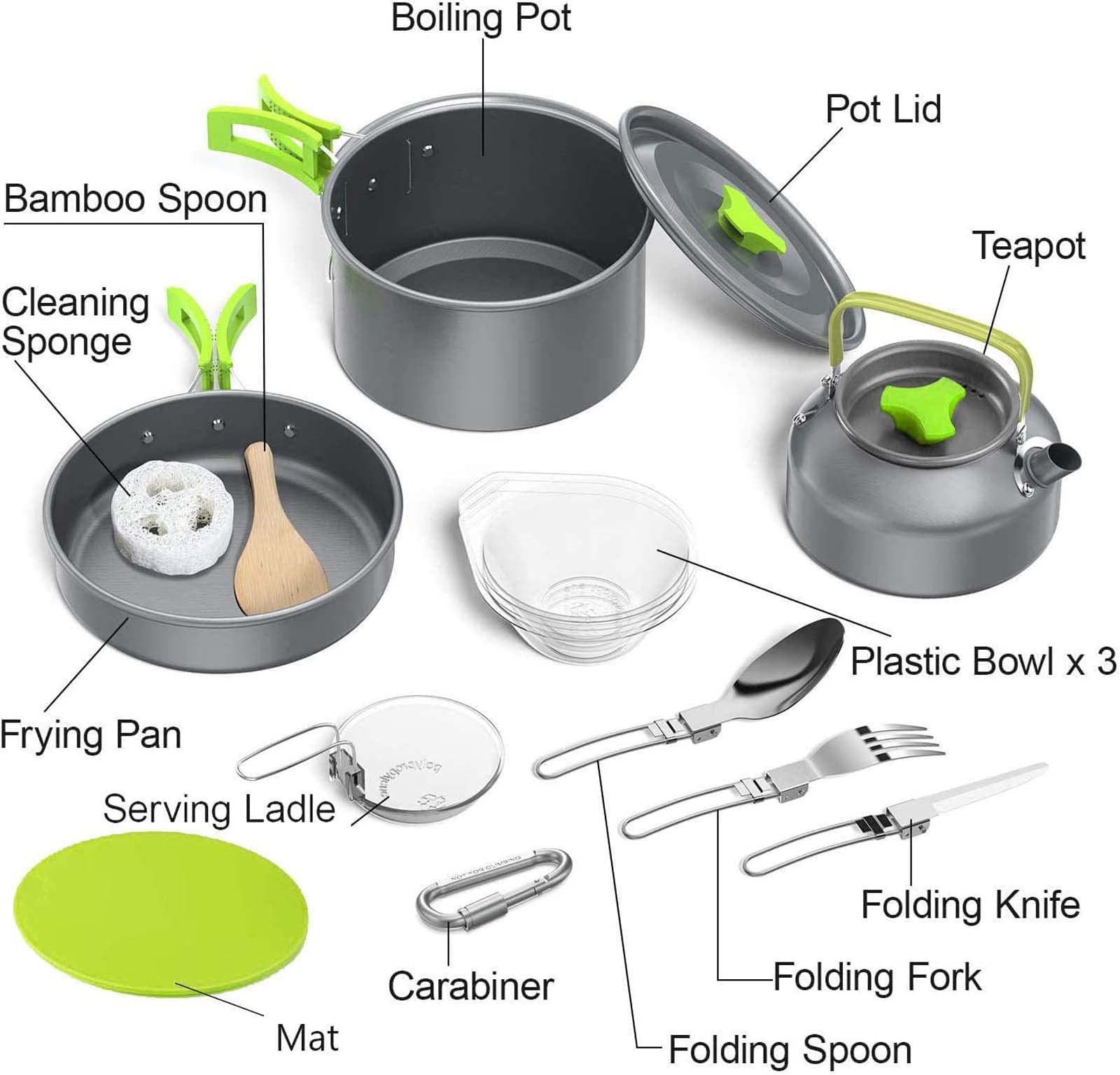 Flyself 14 PCS Pentole Set Da Campeggio Portatile Ultraleggero Kit Camping Cookware Con Bollitore Padella Pentola Portabile Per Picnic, Barbecue - 6