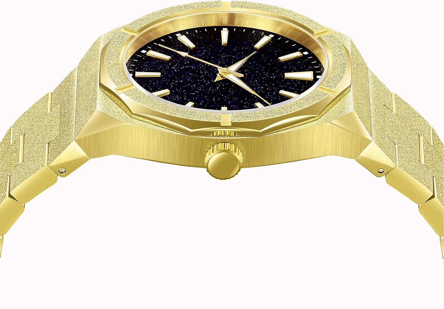 PINTIME Fashion Mens Watch Frosted Star Dust Dial Stainless Steel Quartz Analog 41MM Stylish Business Waterproof Watches for Men - Image 3