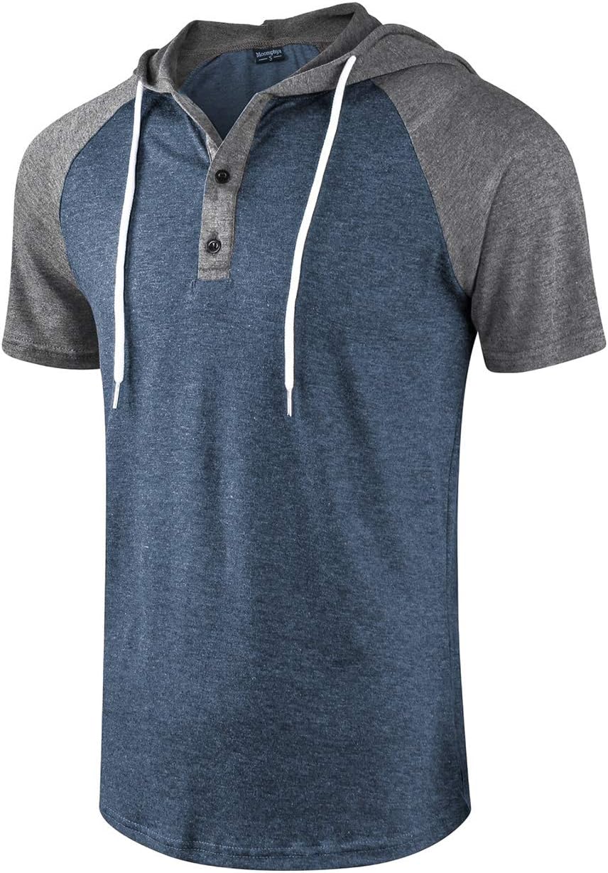 Men's Jacquard Knitted Casual Short Sleeve Raglan Henley Jersey Hoodie T Shirt