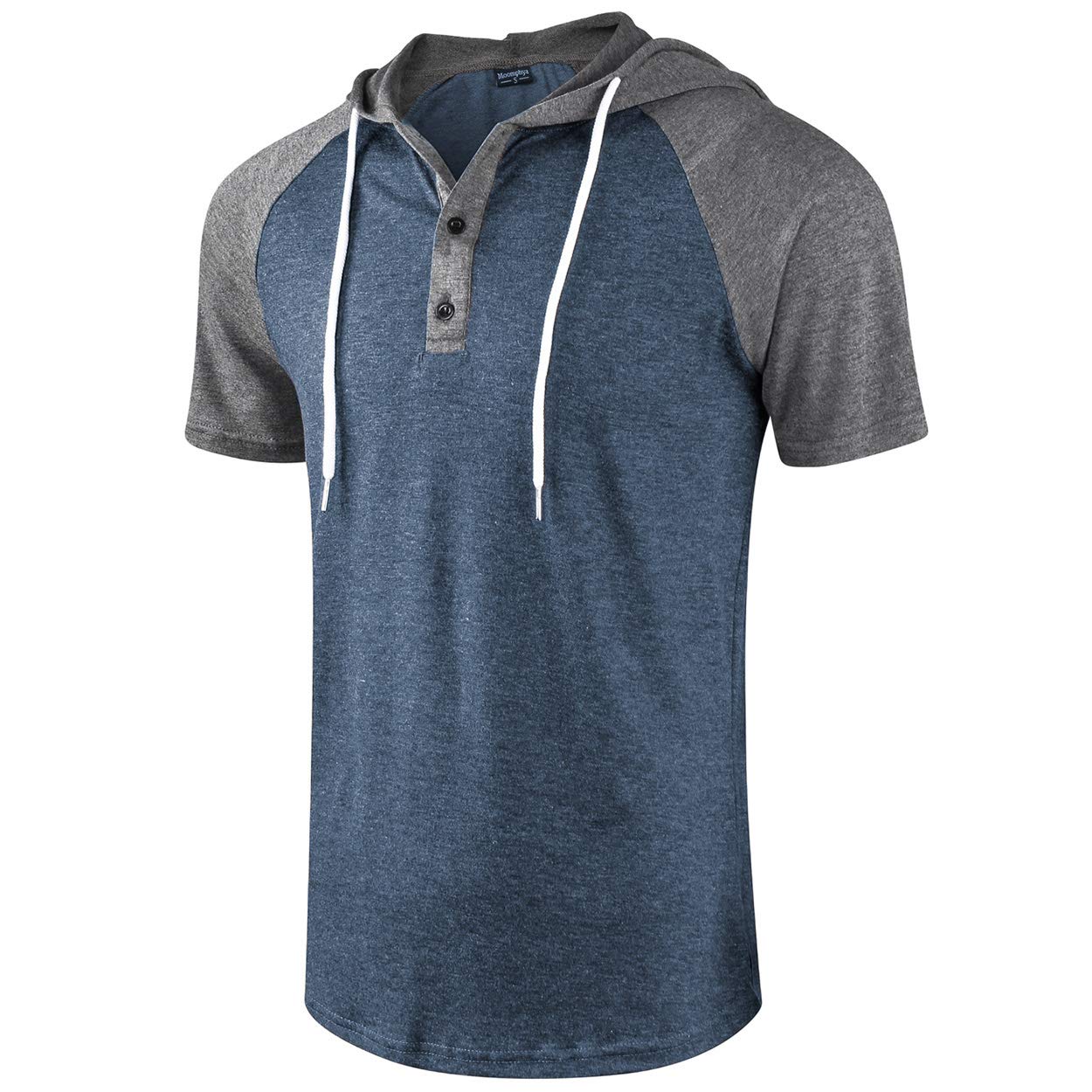 Men's Jacquard Knitted Casual Short Sleeve Raglan Henley Jersey Hoodie T Shirt