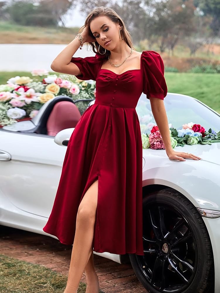 LXXWMxBH Women 2024 Summer Short Sleeve Dress Ruched Button