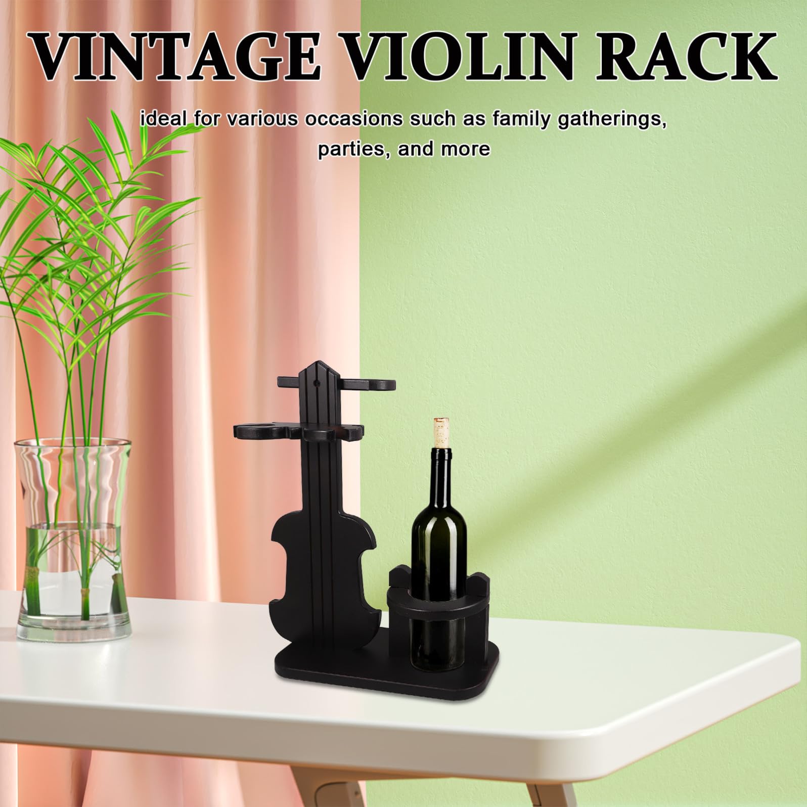 SECFOU Wine Rack Portabottiglie in Legno Forma di Violino con Portacalici Capovolti per Cucina Soggiorno Bar Arredamento Decorativo per Appassionati di Vino