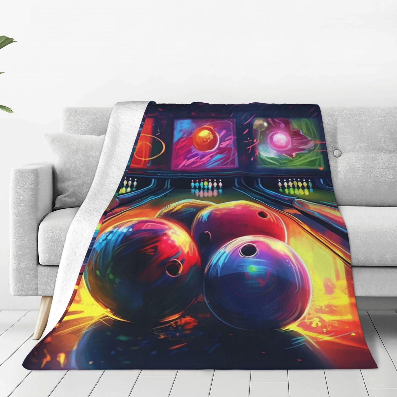 KLOPH Bowling Balls Throw Blanket 80"x60" Flannel Fluffy Warm Blanket for Couch, Reversible Plush Blankets for Bed, Comfy Fuzzy Blanket for Sofa, Plush Lightweight-Blankets for All Season