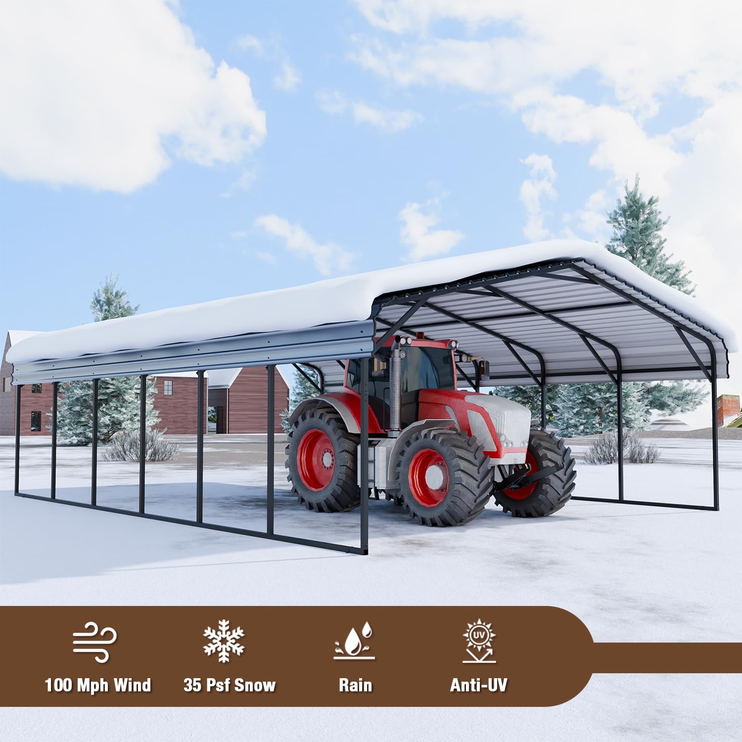 EBE 20'x30' Metal Carport, Heavy Duty Carports Canopy with Galvanized Steel Roof, Outdoor Carport Metal Garage Shelter Shade 2 Cars, Truck, Boat, SUV