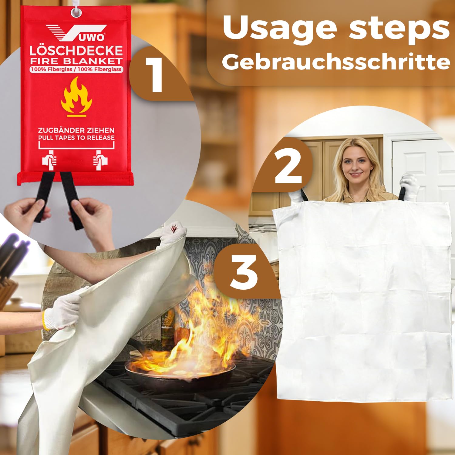 Couverture Anti Feu en Fibre - 1 Paquet Couverture Anti-Feu de Survie de Verre d'urgence pour Protection Ignifuge et la l'Isolation Thermique Applicable à Cuisine Camping Barbecue(1.6m x1.8m)