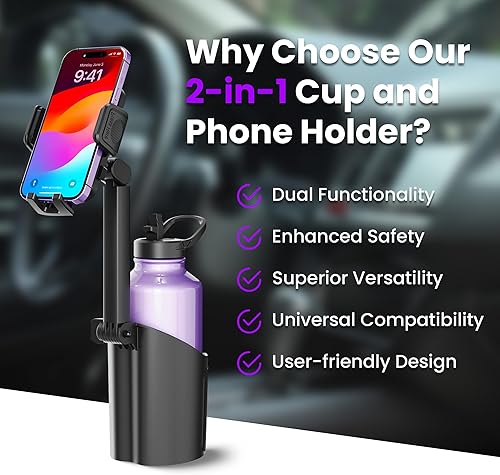 Miniatura 7 de Soporte de teléfono 2 en 1 para tu automóvil, apto para botellas, soporte de teléfono celular para automóvil, altura ajustable, ajuste resistente,