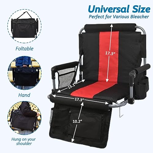 Miniatura 7 de Asientos portátiles para estadio con respaldo y reposabrazos, sillas plegables con respaldo y cojín grueso, silla deportiva acolchada ancha con
