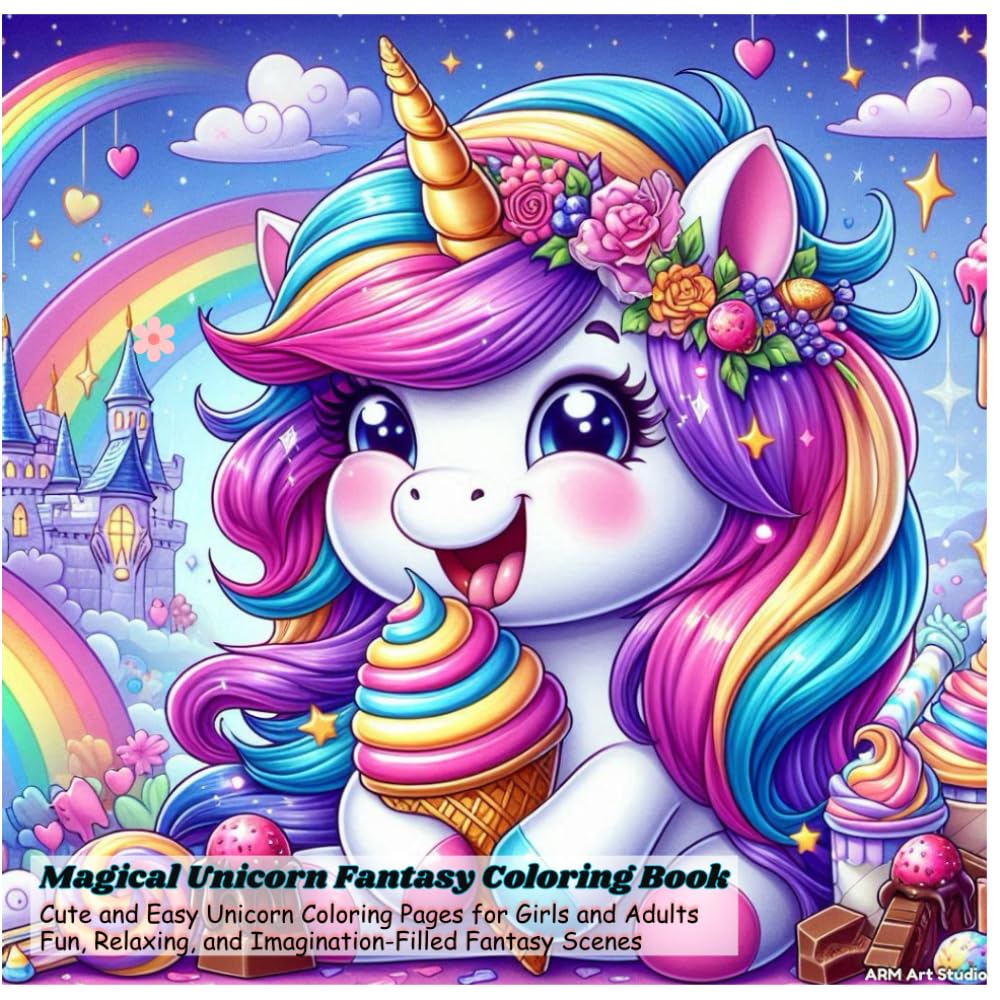 Magical Unicorn Fantasy Coloring Book: Cute and Easy Unicorn Coloring Pages for Girls and Adults | Fun, Relaxing, and Imagination-Filled Fantasy Scenes