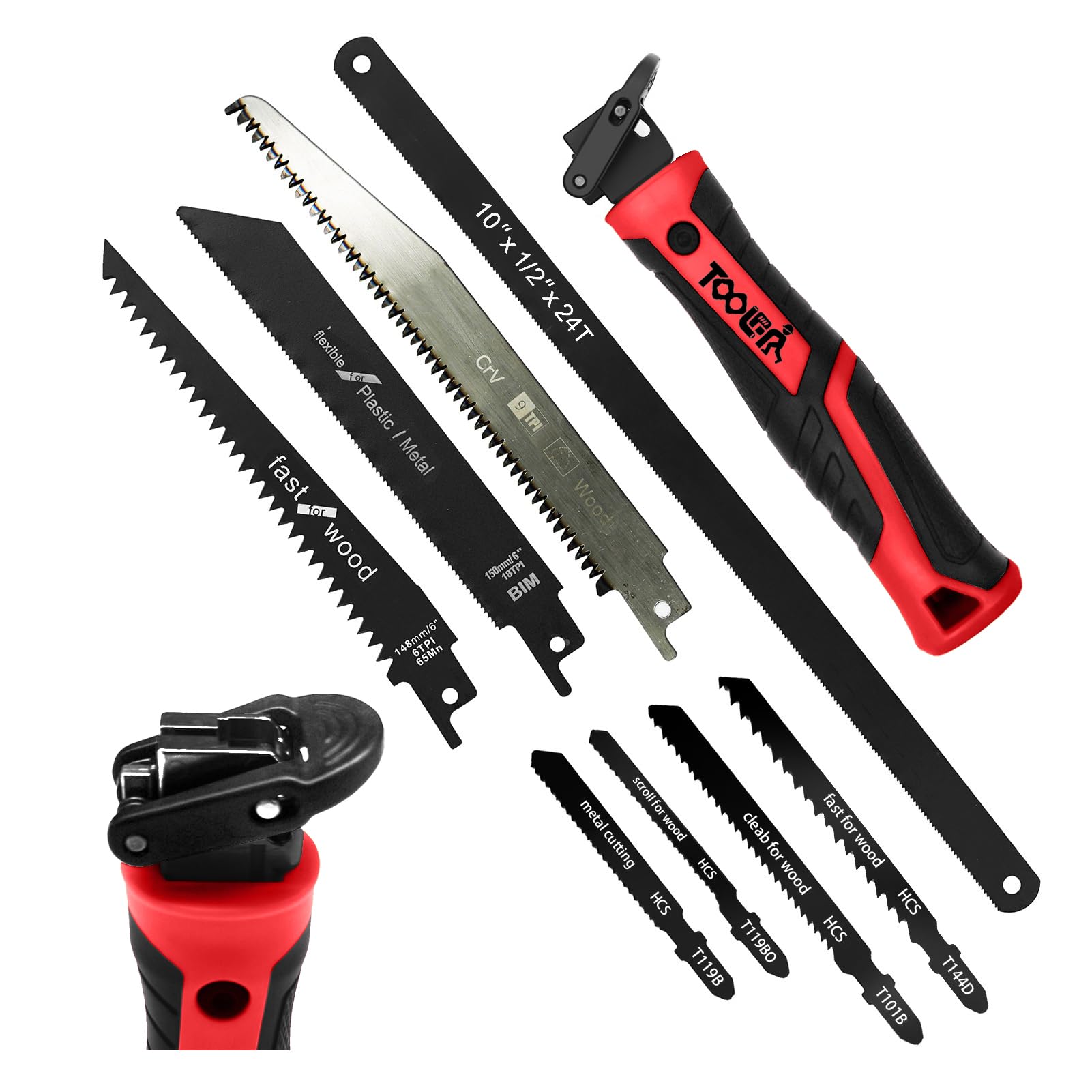 TOOLAN: 8-In-1 Multi Blades Hand Saw, Drywall Cutter. Hacksaw. Long Blade, Jab Saw, For Cutting Drywall, Sheetrock, Wood, Metel, Plastic, Plywood.