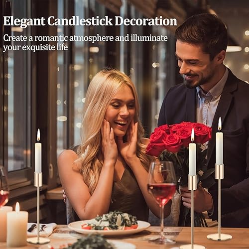 Miniatura 6 de Juego de 3 portavelas cónicos dorados, portavelas de metal dorado, portavelas alto, se adapta a velas LED y velas LED de 34 pulgadas de grosor, para