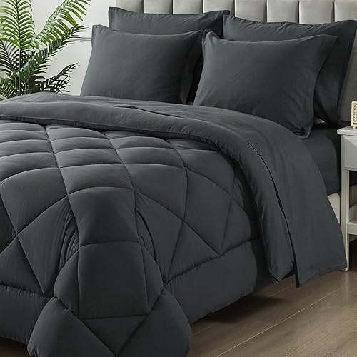 Juego de edredón tamaño California King, 7 piezas de cama en una bolsa, juegos de ropa de cama con edredón acolchado suave y ligero para todas las