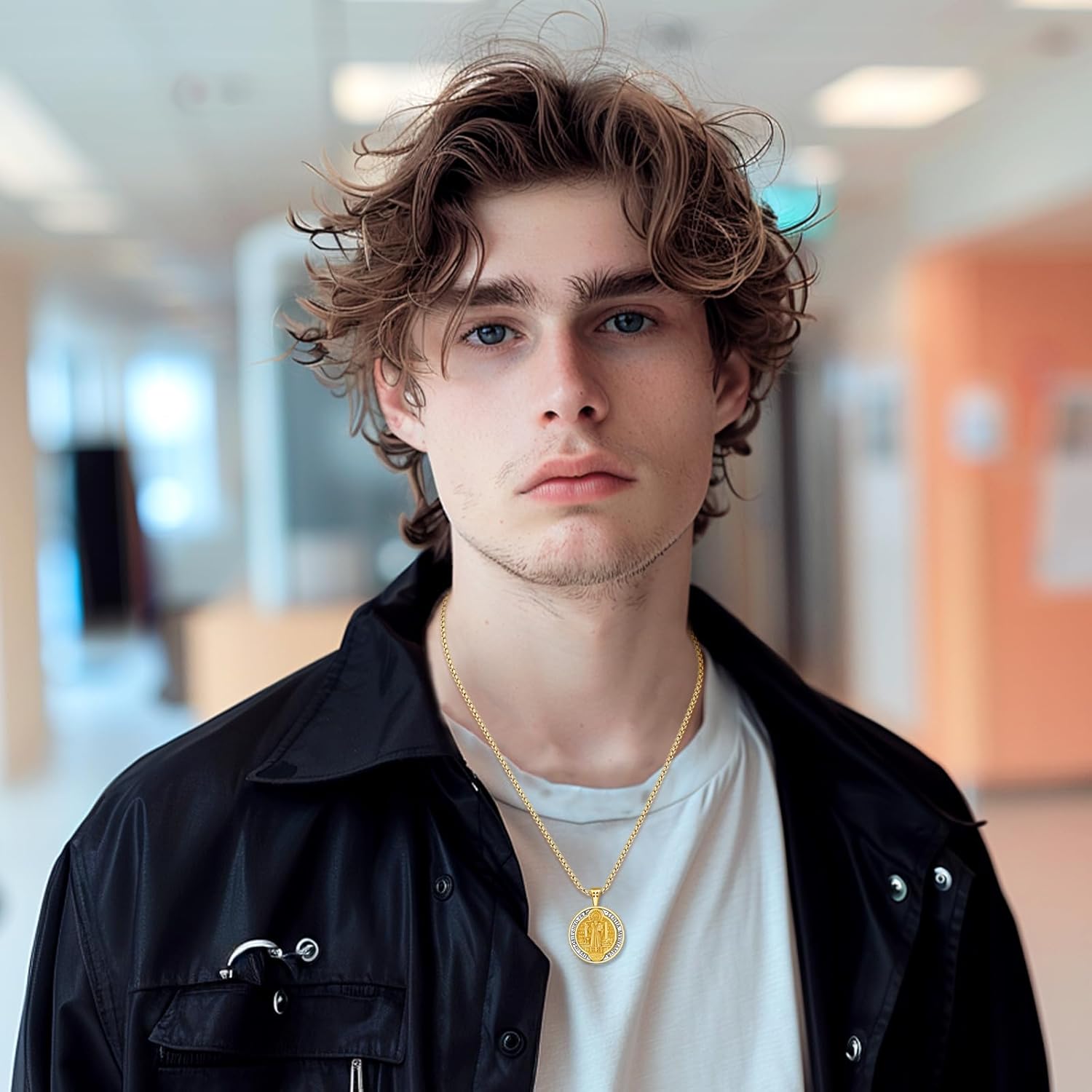 18K Gold Plated St Benedict Medals Necklace for Men Women, 925 Sterling Silver Patron Saint Medal Necklace Catholic Protection Pendant Amulet Religious Jewelry Gifts