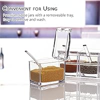 Vista 5 de V·RESOURCING Caja de condimentos transparente, 3 piezas de recipientes de especias con soporte para condimentos, sal y azúcar, con 3 cucharas