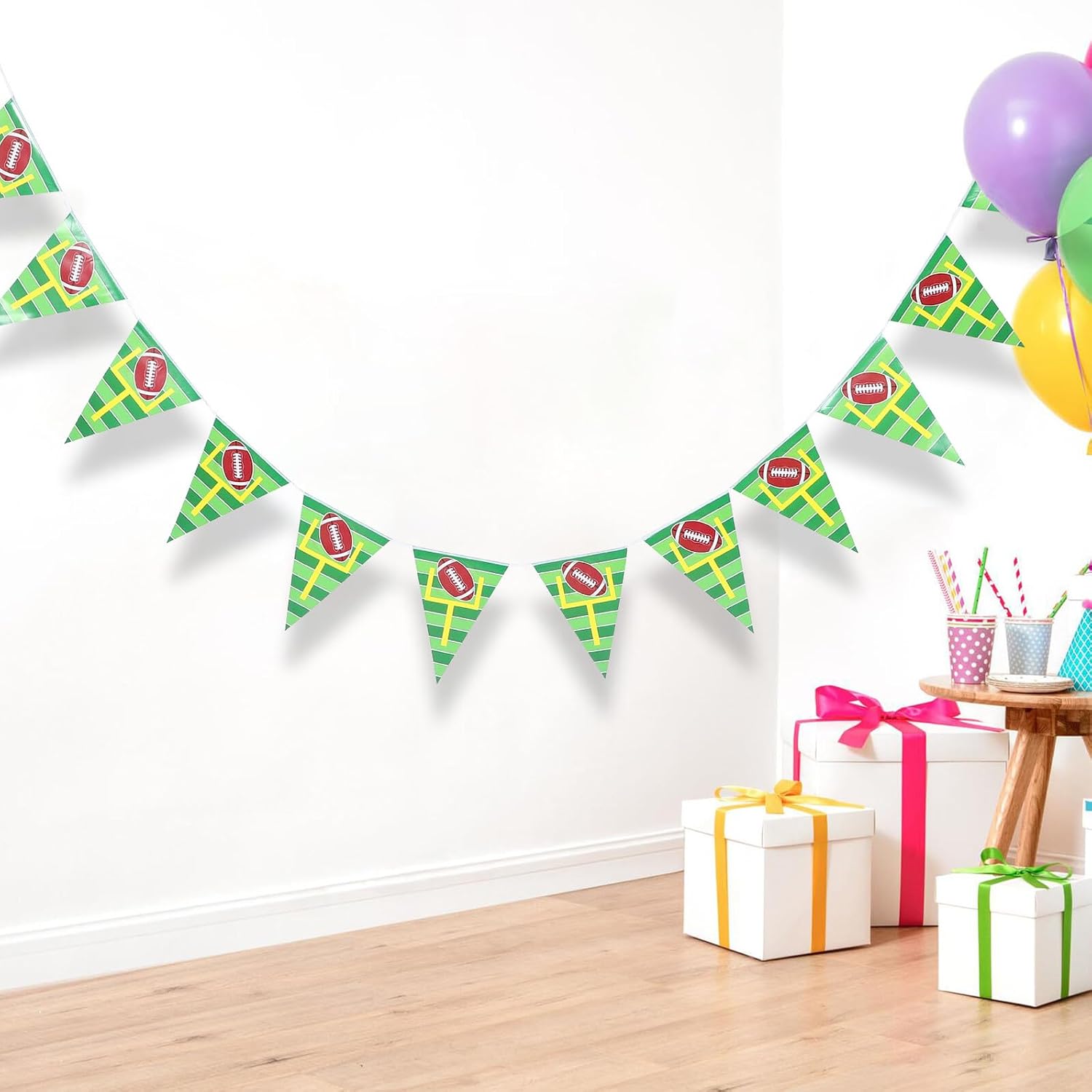 Football Party Banner Decorations, 10pcs Triangle Pennant Flags, American Football Theme, Paper Garland for Birthday Party, Sports Fan Home Decor