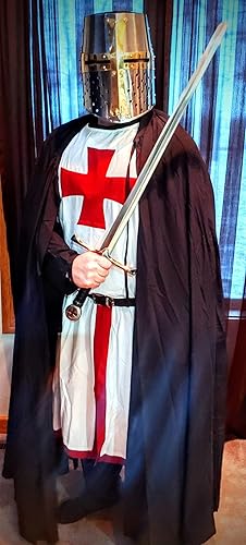 Miniatura 3 de UQJE Disfraz de cruzado medieval para hombre, disfraz de caballeros templarios, túnica de Halloween, renacentista, traje de medievil
