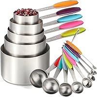 Vista 1 de Juego de 13 tazas y cucharas medidoras de acero inoxidable, cucharas medidoras anidables para ingredientes secos y líquidos